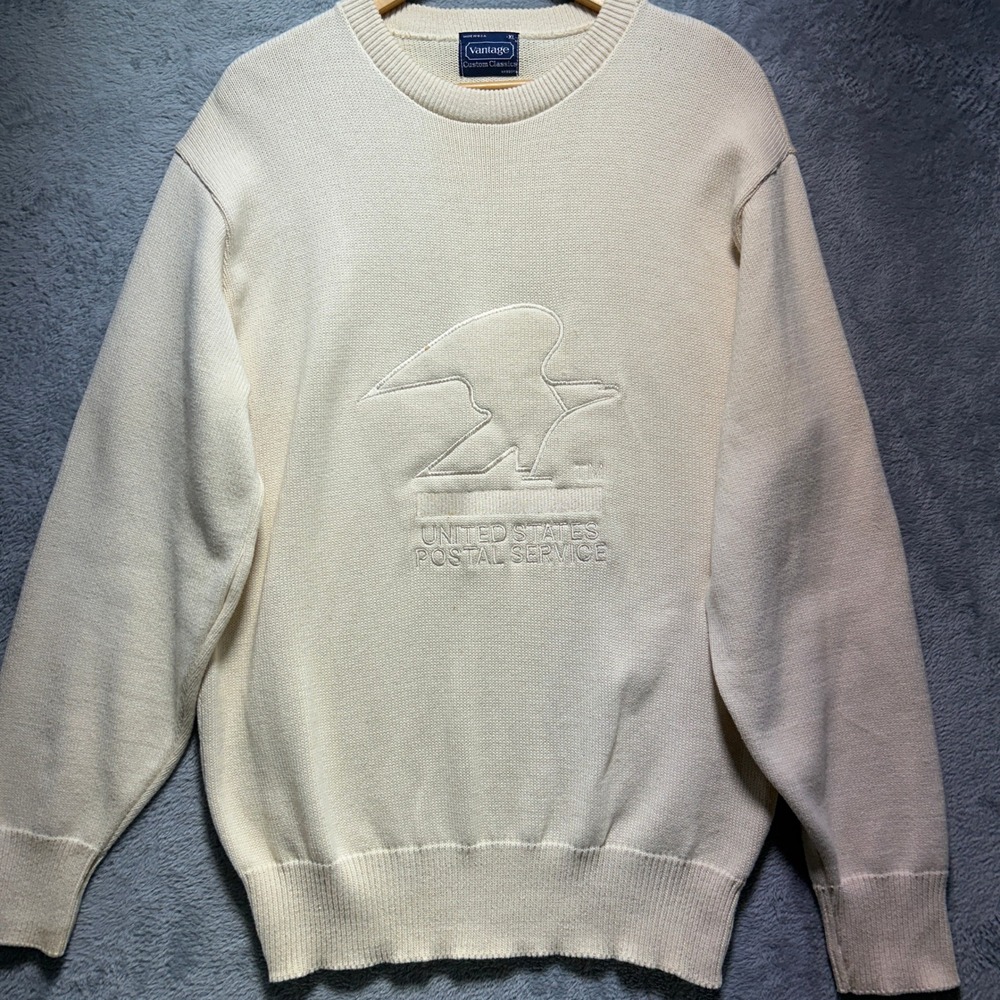 RARE Vintage RARE 80s USPS Sweater Mens XL Cream Knit United States Postal USA